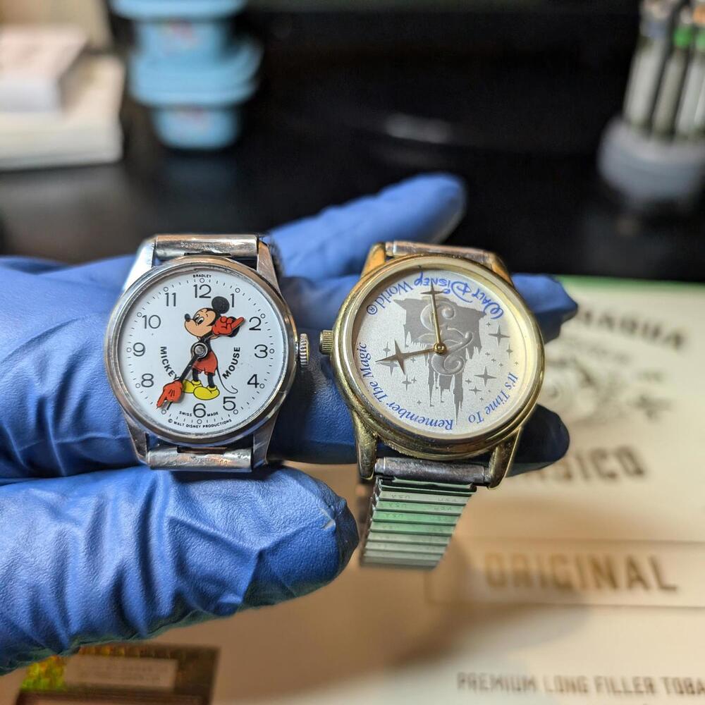 Lot of 2 Vintage Men's Mechanical Mickey Mouse & 25th Anniversary Disney Watch